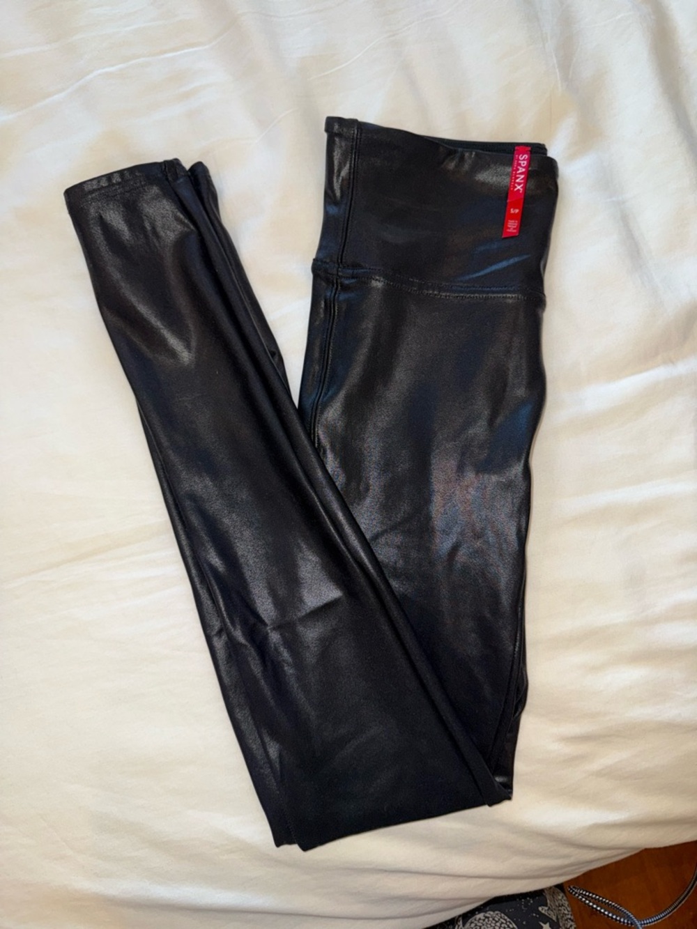 SPANX Shiny Faux-Leather High-Waist Leggings - Black